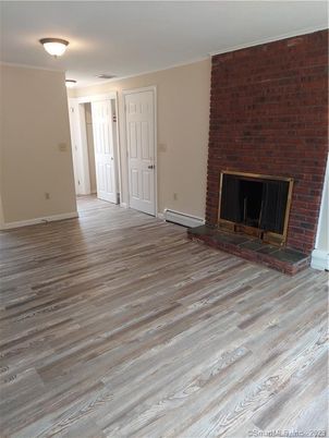 Empty room, Fireplace, Interior, Stone Walls, Wood Texture Flooring