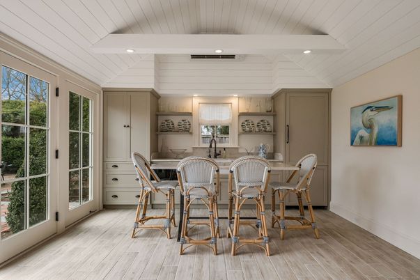 Dining room, Interior, Recessed Lighting, Wood Texture Flooring