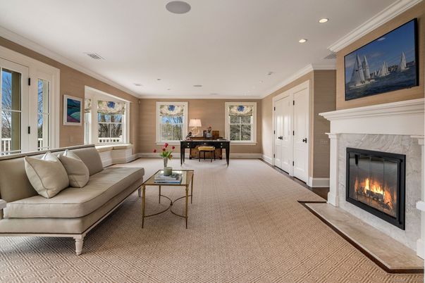 Dining room, Fireplace, Interior, Living room, Recessed Lighting