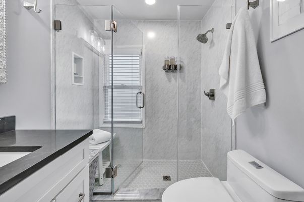 Bathroom, Glass Shower, Interior, Recessed Lighting