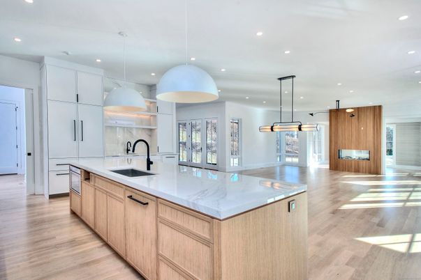 Interior, Kitchen, Pendant Lights, Recessed Lighting, Wood Texture Flooring