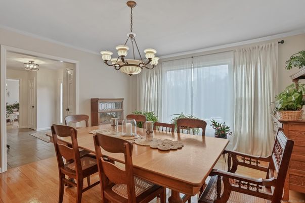 Chandelier, Dining room, Interior, Wood Texture Flooring