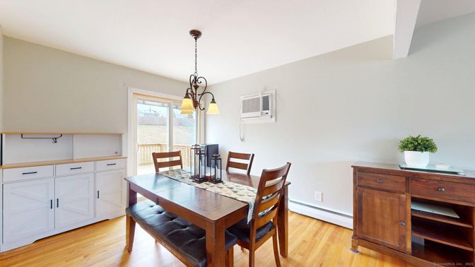 Dining room, Interior, Pendant Lights, Wood Texture Flooring