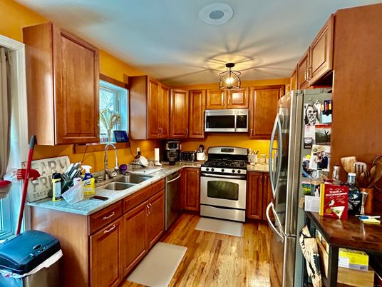Interior, Kitchen, Stainless Steel Appliances, Wood Texture Flooring