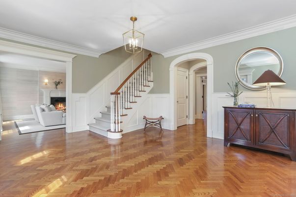 Fireplace, Interior, Pendant Lights, Wood Texture Flooring