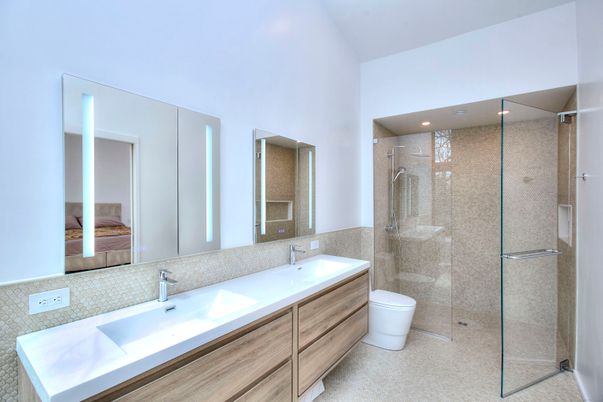 Bathroom, Dual Sink Vanities, Glass Shower, Interior, Recessed Lighting
