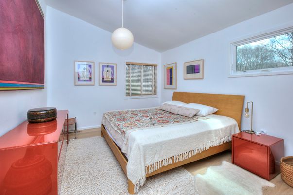 Bedroom, Interior, Pendant Lights, Wood Texture Flooring