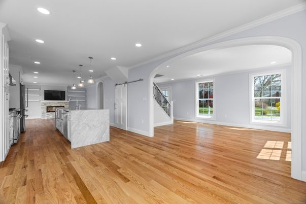Interior, Kitchen, Pendant Lights, Recessed Lighting, Wood Texture Flooring