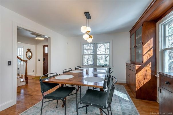 Dining room, Interior, Pendant Lights, Wood Texture Flooring