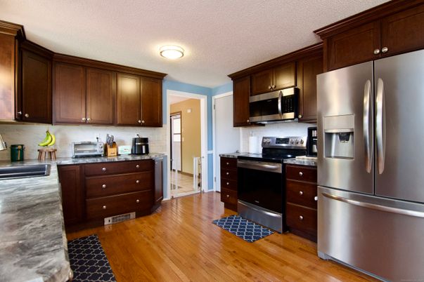 Interior, Kitchen, Stainless Steel Appliances, Wood Texture Flooring
