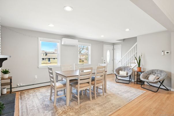 Dining room, Interior, Recessed Lighting, Wood Texture Flooring
