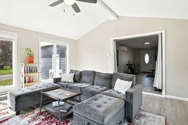 Interior, Living room, Recessed Lighting, Wood Texture Flooring