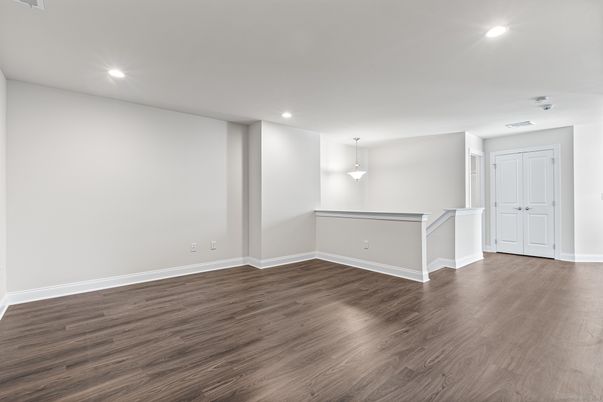 Empty room, Interior, Pendant Lights, Recessed Lighting, Wood Texture Flooring