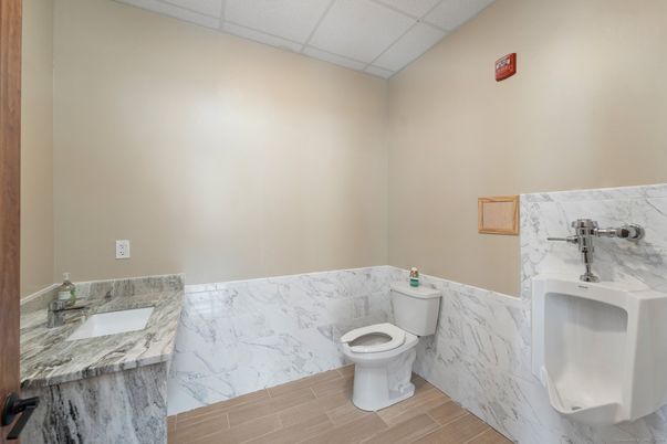 Bathroom, Interior, Marble Walls, Wood Texture Flooring