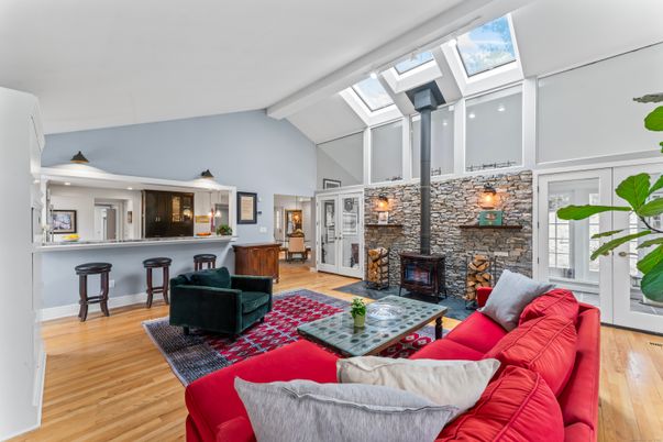 Fireplace, Interior, Living room, Stone Walls, Wood Texture Flooring