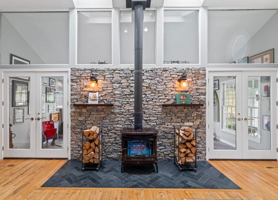 Fireplace, Interior, Stone Walls, Wood Texture Flooring