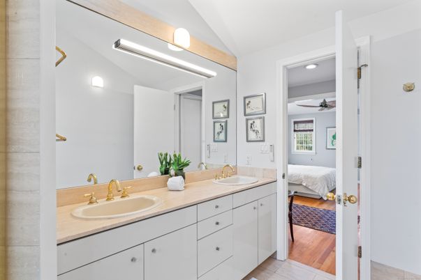 Bathroom, Bedroom, Dual Sink Vanities, Interior, Recessed Lighting, Wood Texture Flooring