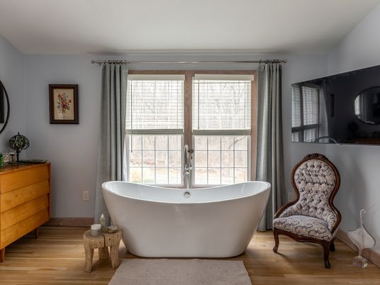 Bathroom, Free Standing Baths, Interior, Wood Texture Flooring