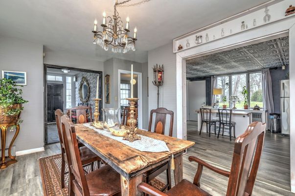 Chandelier, Dining room, Interior, Wood Texture Flooring