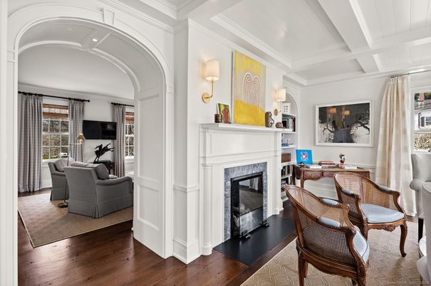 Fireplace, Home Office, Interior, Living room, Wood Texture Flooring