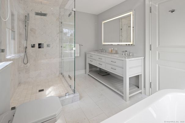 Bathroom, Glass Shower, Interior, Marble Walls