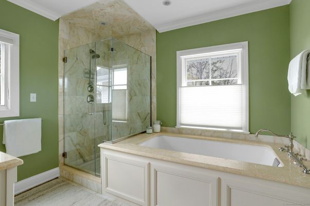 Bathroom, Glass Shower, Interior, Marble Walls, Recessed Lighting
