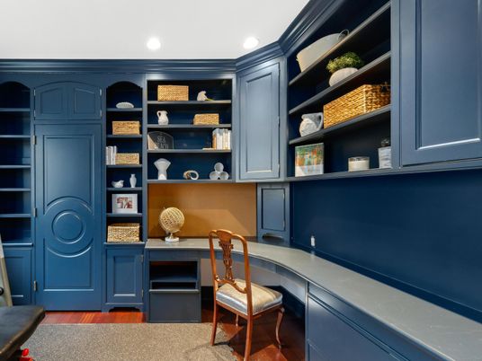 Home Office, Interior, Recessed Lighting, Wood Texture Flooring