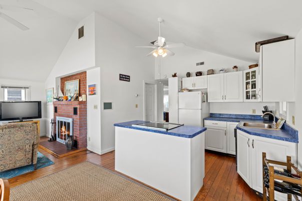 Fireplace, Interior, Kitchen, Wood Texture Flooring