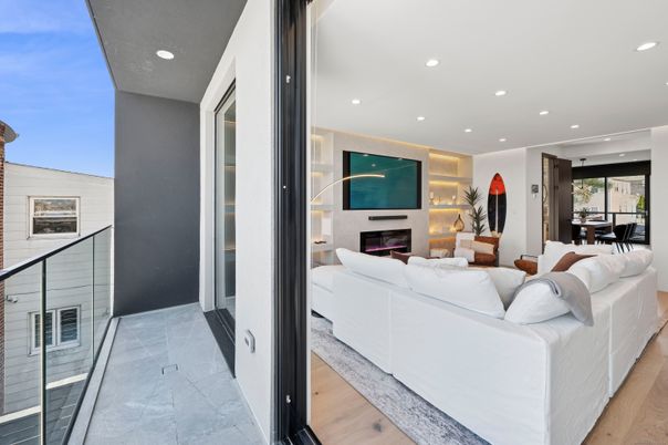 Dining room, Fireplace, Interior, Living room, Recessed Lighting, Wood Texture Flooring