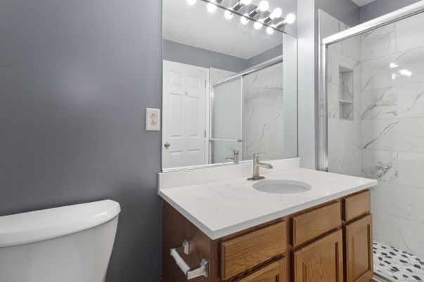 Bathroom, Glass Shower, Interior, Marble Walls