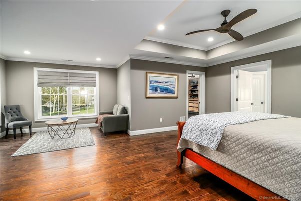 Bedroom, Interior, Recessed Lighting, Wood Texture Flooring