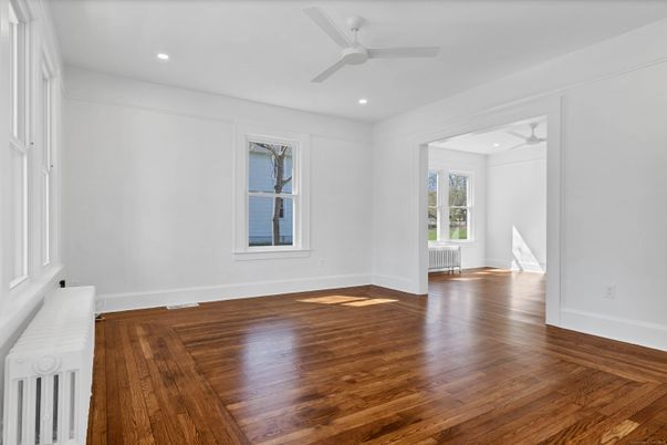 Empty room, Interior, Recessed Lighting, Wood Texture Flooring