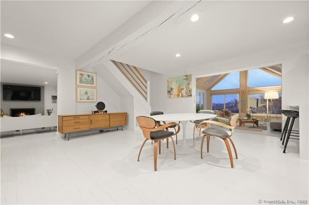 Dining room, Fireplace, Interior, Recessed Lighting
