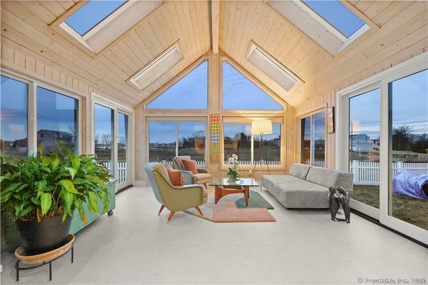 Interior, Living room, Sun Room, Water, Wooden Ceilings