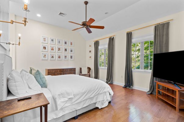 Bedroom, Interior, Recessed Lighting, Wood Texture Flooring