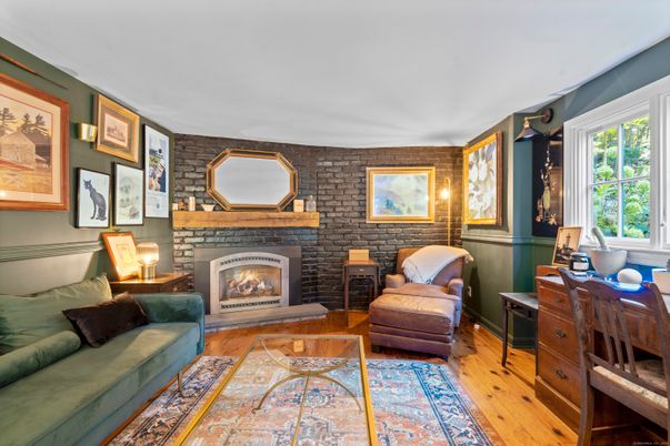 Fireplace, Interior, Living room, Stone Walls, Wood Texture Flooring