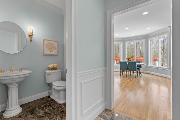 Bathroom, Dining room, Interior, Recessed Lighting, Wood Texture Flooring