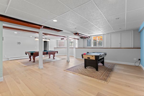 Billiard Table, Game Room, Interior, Recessed Lighting, Wood Texture Flooring