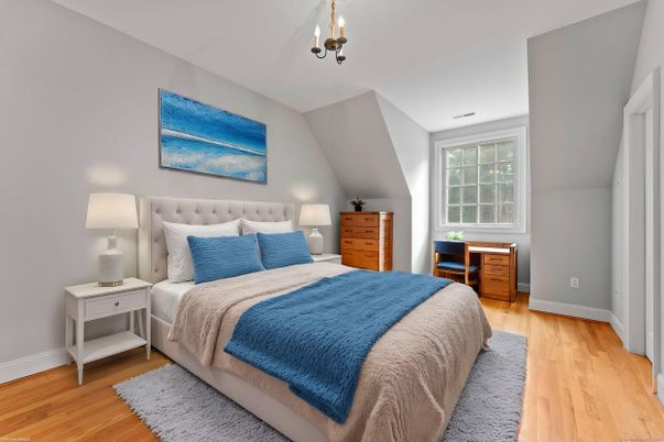Bedroom, Interior, Pendant Lights, Wood Texture Flooring