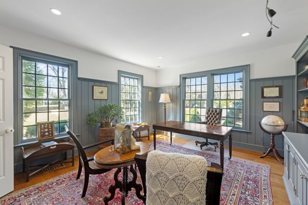 Home Office, Interior, Recessed Lighting, Wood Texture Flooring