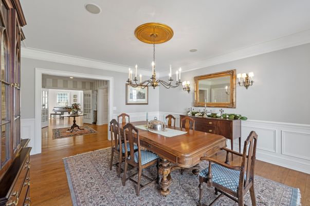 Chandelier, Dining room, Interior, Wood Texture Flooring