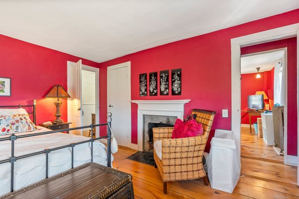 Bedroom, Fireplace, Interior, Wood Texture Flooring