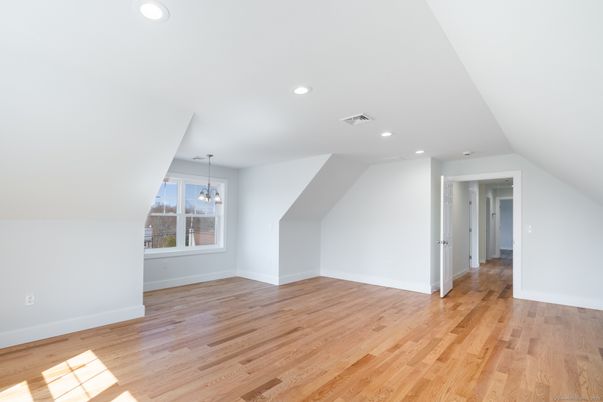 Empty room, Interior, Pendant Lights, Recessed Lighting, Wood Texture Flooring