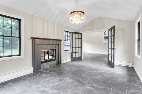 Empty room, Fireplace, Interior, Pendant Lights