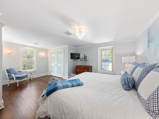 Bedroom, Chandelier, Interior, Wood Texture Flooring