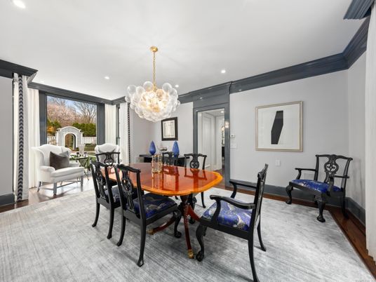 Chandelier, Dining room, Interior, Recessed Lighting, Wood Texture Flooring