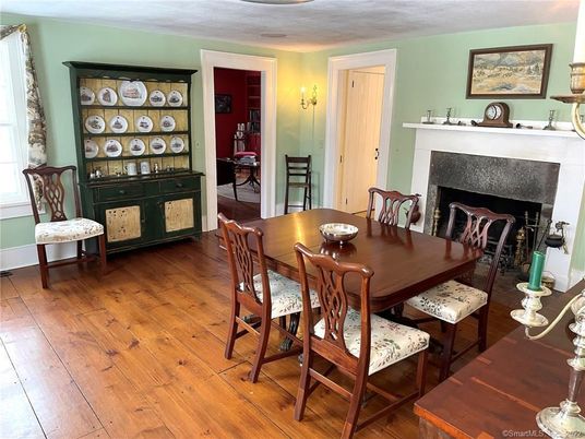 Dining room, Fireplace, Interior, Wood Texture Flooring