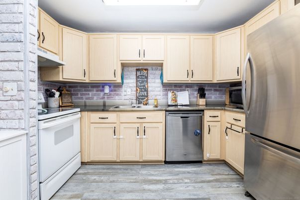 Interior, Kitchen, Stainless Steel Appliances, Wood Texture Flooring