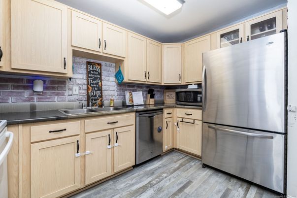 Interior, Kitchen, Stainless Steel Appliances, Wood Texture Flooring