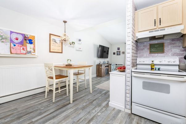 Dining room, Interior, Kitchen, Pendant Lights, Wood Texture Flooring